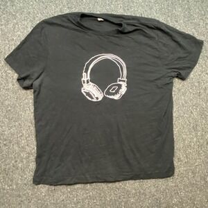 French Connection Shirt XL Mens Black Graphic Headphone Short Sleeve‎ Casual Tee